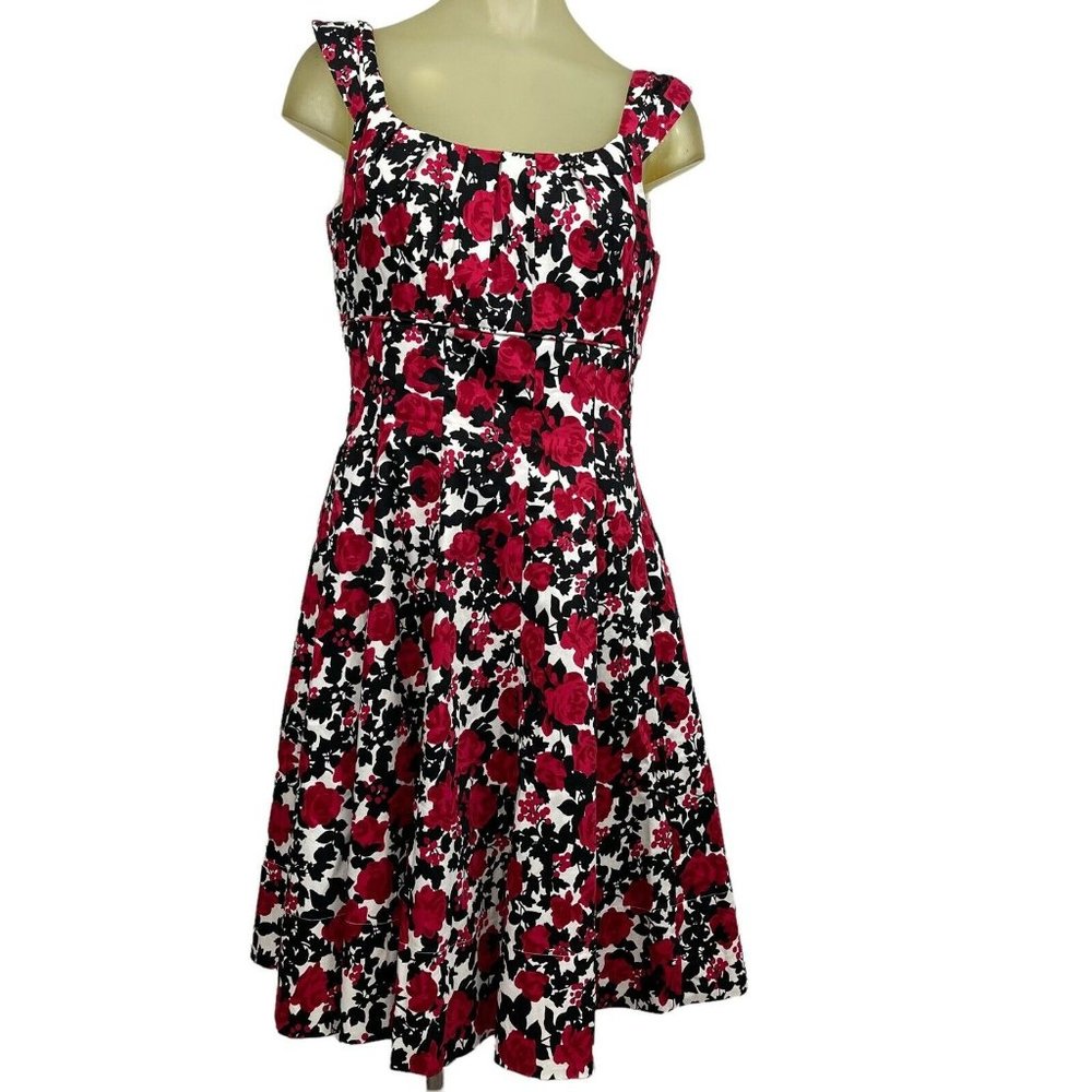 White House Black Market Dress Red Floral Sleeveless cotton Stretch size 10
